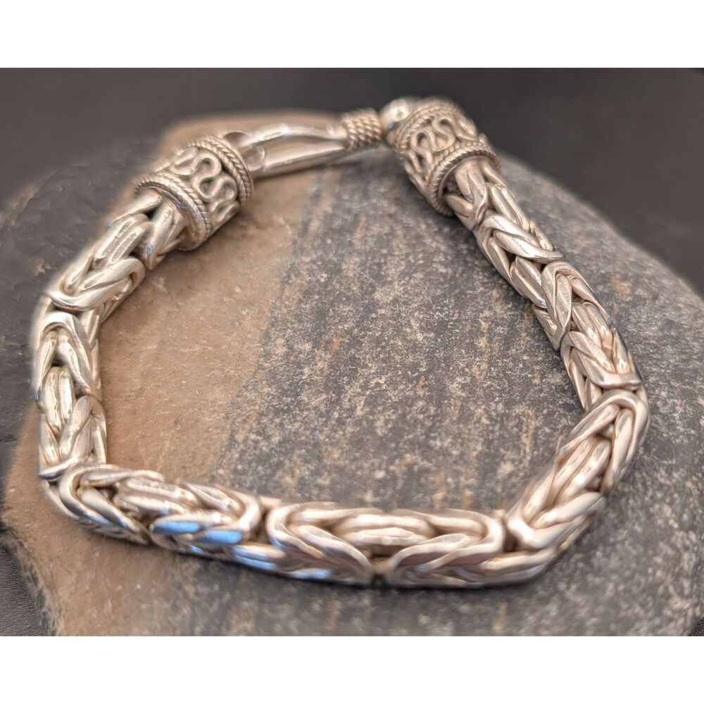 Sterling Silver Byzantine Bracelet • 46.11g • 6mm • 925 • Hook Clasp